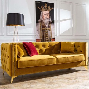 Juego de Sofás Acolchados de Terciopelo para Sala de Estar, Estilo Rústico Moderno, Sofá Chesterfield Rosa, Muebles para Sala de Estar, 3 Conjuntos - Product Image 3