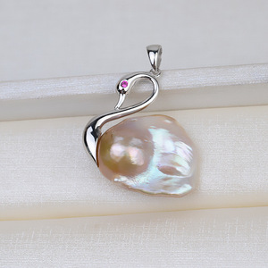Wenchi Handmade DIY S925 Silver Baroque Pendant Large <b>Swan</b> <b>Head</b> Double-Sided Necklace Shaped Pearl Empty Jewelry Findings - Product Image 3