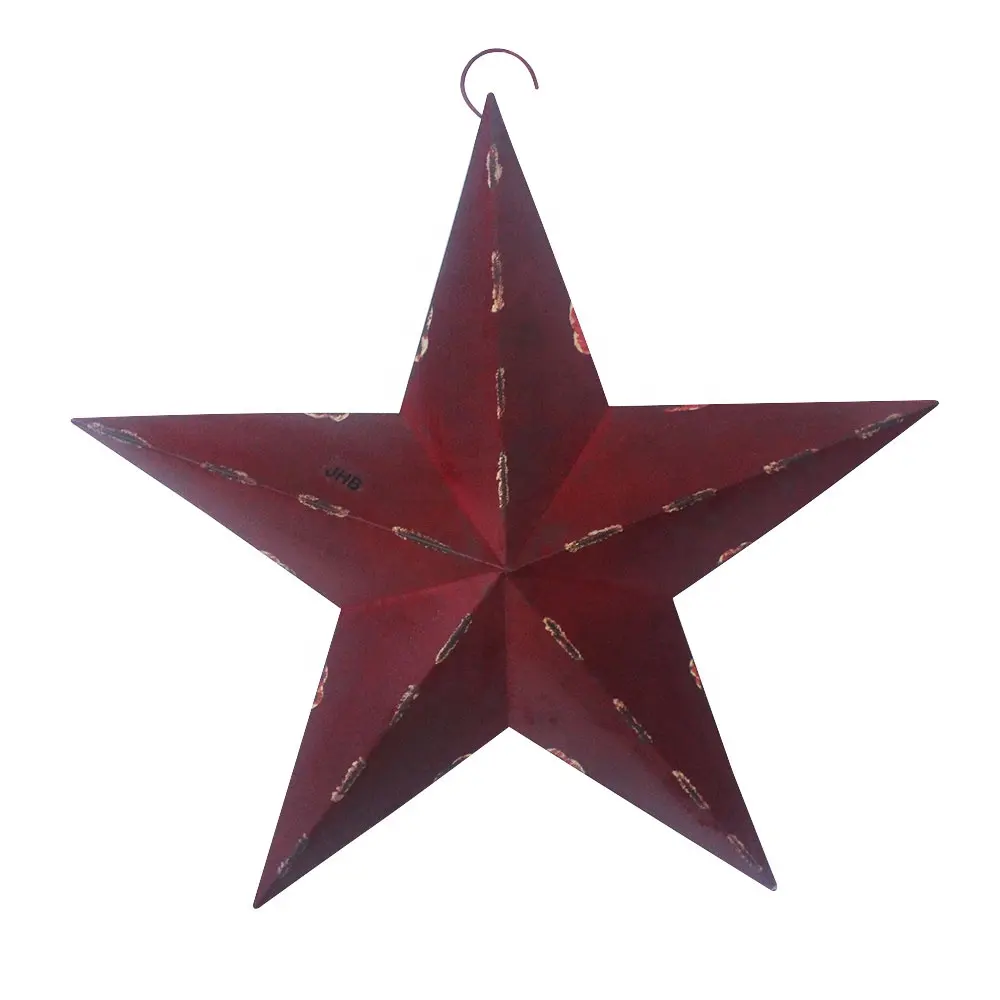 21'' Large Scale Dimensional Barn Star Distressed Country Red & Black Primitive Farm Wall Decor