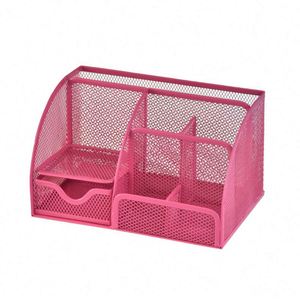 Home Office School Classroom Workshop Desk Organiser Mesh Desk Tidy <b>6</b> Compartments and 1 <b>Drawer</b> Pen Holder Stationery Organiser - Product Image 6