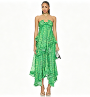 Robe de soirée dos nu verte à pois, à col halter, avec lacets, plis, volants et ourlet irrégulier, pour les vacances et les soirées.