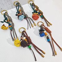 Gantungan Kunci Kulit Anyaman Tangan Motif Bunga, Rumbai Manik-Manik Warna-Warni, Aksesoris Tas, Gantungan Kunci Anyaman untuk Tas Tangan, Ransel, Hadiah