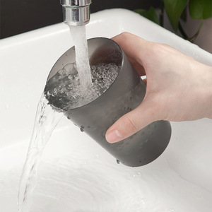 Simple Frosted Mouthwash Cup Set Double Holder Gray White Transparent Plastic Toothbrush Cup For Bathroom Use - Product Image 4