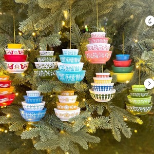 Décoration suspendue, mini bols empilés, plastique, rétro, décoration d'arbre de Noël, couleur unie, forme ronde, décorations fabriquées à la machine - Product Image 1