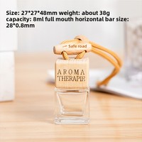 Diffuseur de parfum de voiture carré en verre de 8 ml avec couvercle en bois et barre transversale, vide, pour huiles essentielles