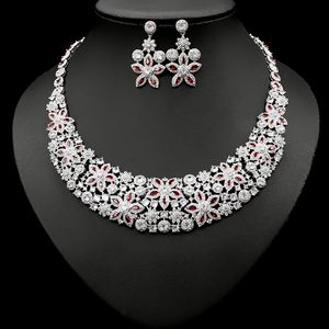 Flor de lujo gota 2 uds Big Cubic Zircon Dubai mujeres fiesta disfraz conjuntos de joyas para novias boda S-0011 - Product Image 1