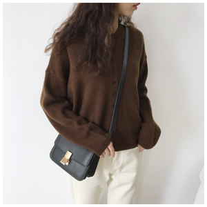Tendenza all'ingrosso a buon mercato autunno donna coreana semplice manica lunga aperta con bottone anteriore in <span class=keywords><strong>maglia</strong></span> Cardigan <span class=keywords><strong>Crop</strong></span> <span class=keywords><strong>Top</strong></span> maglione corto - Product Image 3