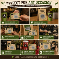Cartes à gratter promotionnelles pour café, design gratuit, cartes de réduction, idéales pour attirer les clients et ajouter des surprises