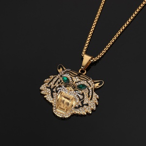 316L Stainless Steel <b>Iced</b> <b>Out</b> Tiger Pendant Necklace Gold Plated Rhinestone Hip Hop Cuban <b>Chain</b> Waterproof Tarnish-Free Jewelry - Product Image 5