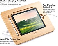 Support d'ipad en bois de bambou amélioré avec fente pour crayon et chargeur pour câble multi-angle réglable pour tablette de bureau