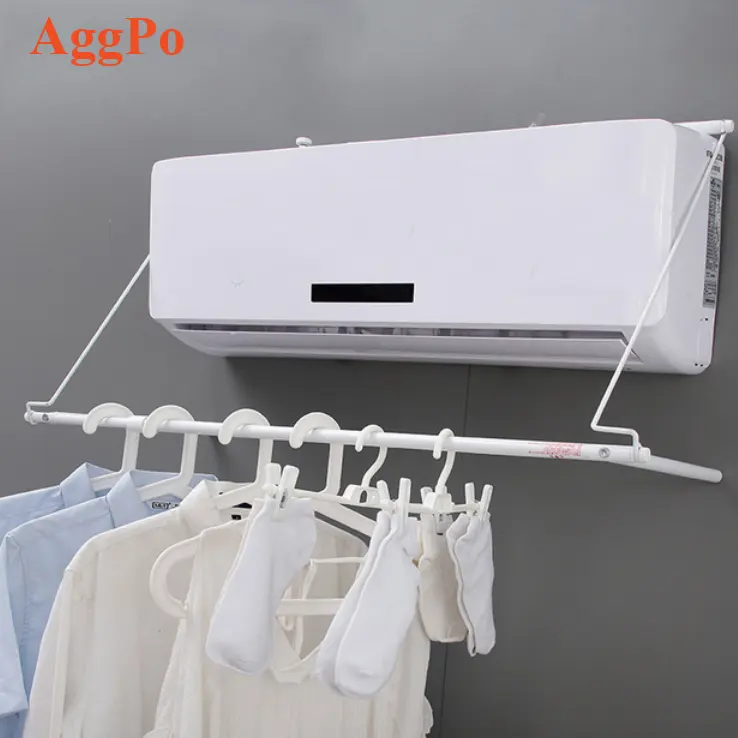 Uitschuifbare Airconditioner Kleren Opknoping Rack Met Haken Intrekbare Wasgoed Drogen Plank Rvs Handdoek Quilt Airer