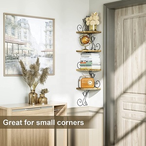 Étagère d'angle flottante murale rustique à 4 niveaux <span class=keywords><strong>en</strong></span> <span class=keywords><strong>bois</strong></span> pour salles <span class=keywords><strong>de</strong></span> <span class=keywords><strong>bain</strong></span>, salon, décoration intérieure - Product Image 2