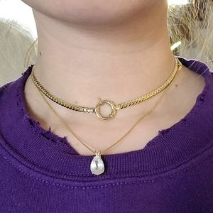 ファッションヘビーファインジュエリーセーラーロックヘリンボーンチェーンチョーカーノンターニッシュジュエリーK14ゴールドシックフラットスネークチェーンネックレス - Product Image 6