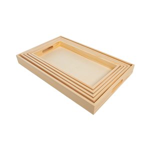Ensemble de 5 plateaux de service gigognes en bois brut, rectangulaires, avec poignées découpées, pour la décoration intérieure et les loisirs créatifs - Product Image 4