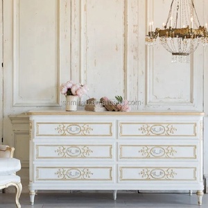 <span class=keywords><strong>Commode</strong></span> en bois blanc vintage française sur mesure avec 6 tiroirs <span class=keywords><strong>et</strong></span> miroir pour la chambre à coucher - Product Image 4