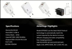 US/EU <b>Plug</b> 65W USB C Charger PD Type C <b>Fast</b> <b>Charging</b> Wall Adapter Quick Charge 4.0 Phone <b>Charging</b> Universal Device - Product Image 5