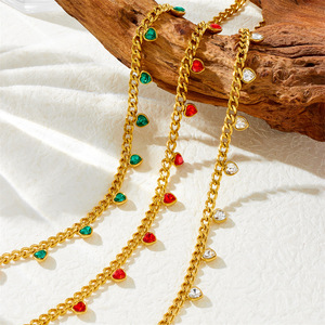 European American Trendy Gold Plated Heart Rhinestone Stainless Steel Chain Necklace For Women Party Jewelry - Product Image 1
