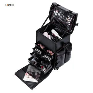 KONCAI FAMA Direct Supplier Promotion Trolley Professional Black Cosmetic Brushes Set Case Makeup Bag Travel Makeup Train Case