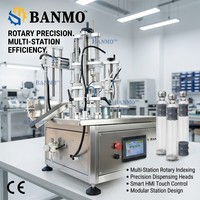 Máquina automática BANMO para llenado de cartuchos y prensado de tapones, llenadora de bolígrafos cosméticos tipo carrusel de doble estación de acero inoxidable