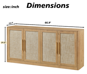 Modern Rattan 4-Door Buffet Cabinet Large <b>Sideboard</b> & Credenza for Living Room Dining Hotel Use - Product Image 6