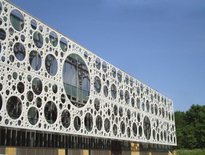 Panneau de revêtement de façade en mur-rideau perforé découpé au laser, trous aléatoires créant un effet d'ombre douce et lumineuse - Product Image 2