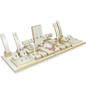 Minglu thiết kế mới PU da trang sức hiển thị đứng trang sức cửa hàng truy cập hiển thị trắng & vàng màu Trang sức Kệ đạo cụ - Product Image 4