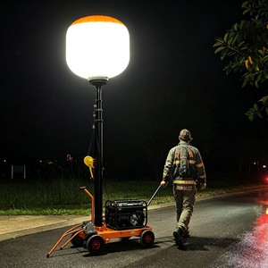 Tour d'éclairage mobile manuelle à LED sur remorque, avec générateur diesel, mât télescopique et éclairage de travail extérieur nocturne sur roues - Product Image 3