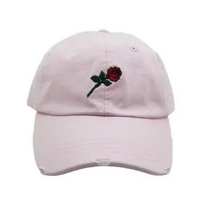 Gorra de papá desgastada de 6 paneles personalizada de fábrica, diseña tu propio logotipo, gorra Sin estructura, gorra de béisbol con bordado de flores