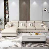 Ensemble Canapé d'Angle de Salon de Style Moderne en Tissu Blanc, Canapé Relax 3 Places en Forme de L