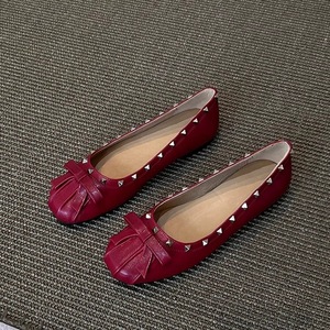 Square Toe Ballet Flats Solid Color <b>Bow</b> Decoration Slip-On Genuine Leather Flat <b>Shoes</b> Women All Seasons - Product Image 2