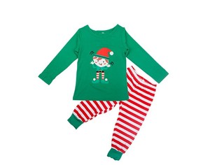 Familiepyjamaset met cartoonkerstprint en strepen, kerstpyjamaset voor thuis - Product Image 2