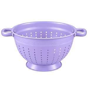 Passoire en acier perforée avec revêtement poudré violet, double poignée, pour un vidage facile, préparation culinaire - Product Image 2
