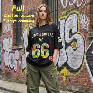 T-shirt de football américain surdimensionné personnalisé, style boxy, unisexe, streetwear, t-shirt pour femme, streetwear en mesh, t-shirt de rugby - Product Image 1