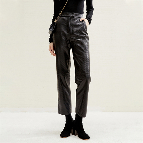 2648 Hot Sell Fashion Straight Leg Leather Pants High Waisted Custom Women's Trousers