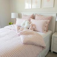 Ensemble de housse de couette en coton pur, motif à carreaux rose, housse de couette en coton lavé, literie anti-rides