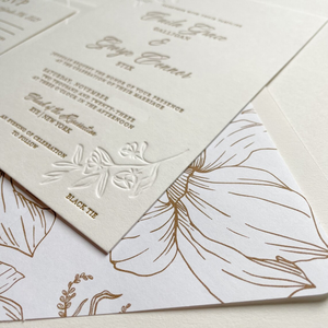 <strong>Sheffield</strong> Suite Letterpress Wedding Invitation Card Antique Gold Floral Liner Envelope Debossed Invites Suite Marriage Festival - Product Image 5