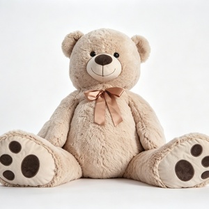 Oso de Peluche Beige Personalizado, Oso de Peluche Suave Sentado con Lazo de Satén a Juego y Huellas en Relieve en las Patas - Product Image 2