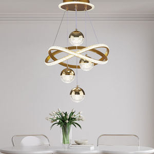 Lampada a Sospensione Ovale Dimmerabile, Moderna Lampada a Sospensione con Sfere di Cristallo e Anelli LED per Cucina - Product Image 5