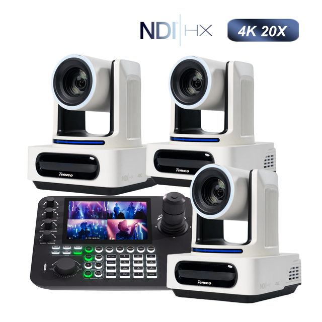 Tenveo 4K Video Conference System 20X Auto Tracking Conference Camera (*3) and NDI Ptz Camera Controller for Livestreaming
