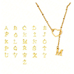 Collier <span class=keywords><strong>en</strong></span> forme de cœur avec lettres de l'alphabet anglais (26 lettres), avec un pendentif <span class=keywords><strong>en</strong></span> forme de cœur <span class=keywords><strong>en</strong></span> acier inoxydable N2011071 - Product Image 5