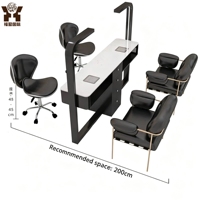 Ensemble complet de mobilier de salon de manucure moderne et luxueux, station de manucure LED, table de manucure en marbre avec armoire extracteur de poussière