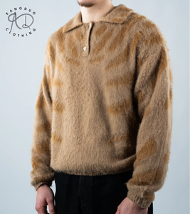 KD in maglia modello Logo personalizzato OEM ODM maglione a manica lunga con bottone <span class=keywords><strong>Jacquard</strong></span> in lana spazzolata Mohair <span class=keywords><strong>Polo</strong></span> da uomo maglione - Product Image 3