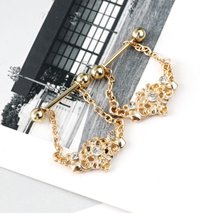 Zesen Fine <span class=keywords><strong>Piercing</strong></span> Jewelry Anillo de pezón de acero inoxidable con flor dorada Estilo punk <span class=keywords><strong>Pecho</strong></span> y <span class=keywords><strong>pecho</strong></span> <span class=keywords><strong>Piercing</strong></span> Accesorio - Product Image 4