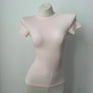 T-shirt da donna a girocollo a maniche corte in cotone estivo taglia XS/XL a tinta unita con stampa aderente a maglia - Product Image 5