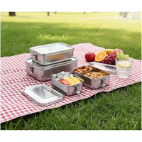 304 Edelstahl Rechteckige Lunchbox Picknick Abnehmbarer Trenner Doppelte Verriegelung Luftdicht Auslaufsicher Glatte Gerollte Kanten Wiederverwendbar