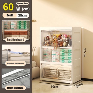 Cloison à double porte de <span class=keywords><strong>60</strong></span> <span class=keywords><strong>cm</strong></span> avec armoire transparente à clapet 2/3/4/5 organisateur d'étagères armoire de rangement en PP à roulement solide - Product Image 4