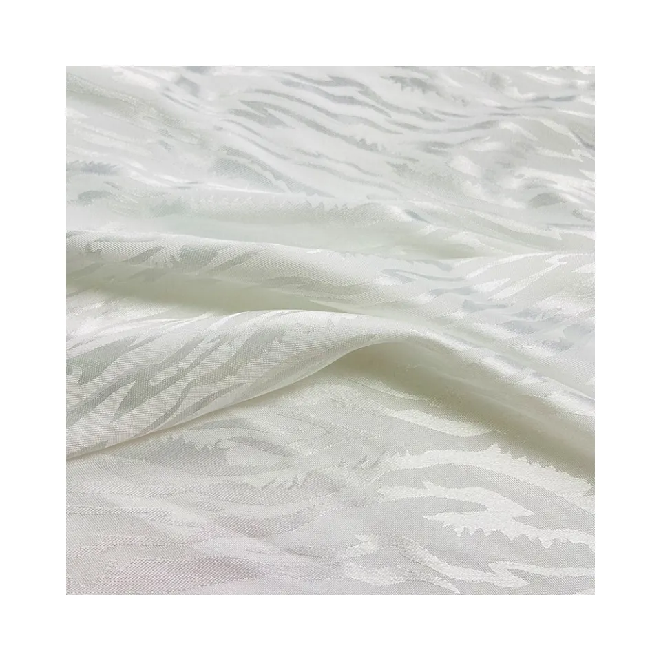 Skin-friendly Comfortable 100% Polyester 101gsm Zebra Pattern White Silk Feeling Stripe Plain Woven Jacquard Fabric For Dresses
