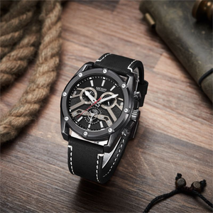 Orologi da <span class=keywords><strong>Uomo</strong></span> Neri alla Moda Megir 2120 in Offerta, <span class=keywords><strong>Orologio</strong></span> da Polso con Cinturino in Pelle per Ragazzi, Jam Tangan Polos - Product Image 4