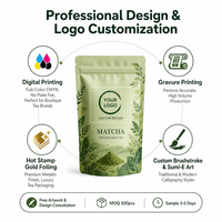 Sachet Doypack Personnalisé pour Matcha, en Aluminium, Anti-Lumière, Anti-Humidité, Refermable avec Fermeture Éclair, Qualité Alimentaire, Tailles Personnalisées