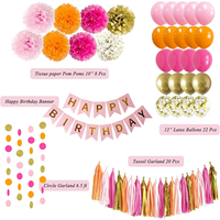 Guirlande de ballons rose vif et or pour fête, décorations de fête, guirlande à pompons, fournitures de fête, décorations de salon